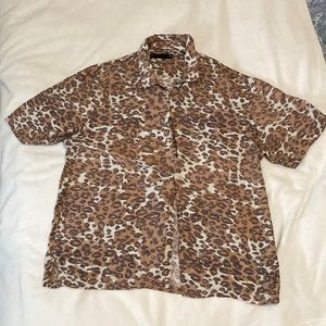 XL All Saints Leopard print, button up, short sleeve, dope af shirt.